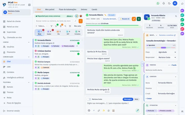Todas as conversas numa tela só — tela do IPCall One